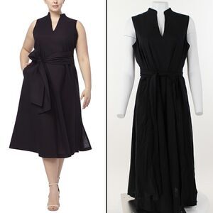 Anne Klein Plus Size Belted MIDI Dress - Anne Black